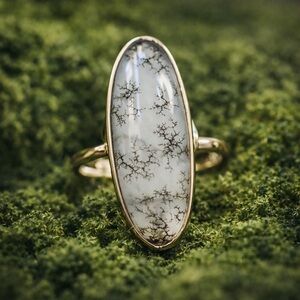 Victorian Moss Agate Ring in 14k Yellow Gold